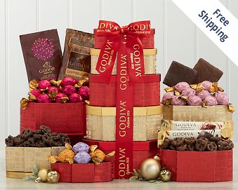 Godiva Red and Gold Holiday Chocolate Gift Tower FREE SHIPPING